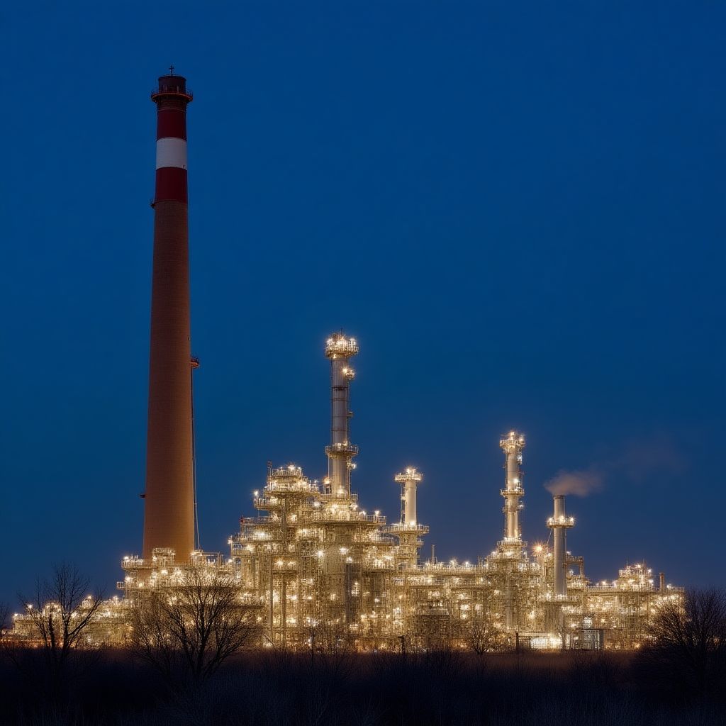 Refinería YPF de noche